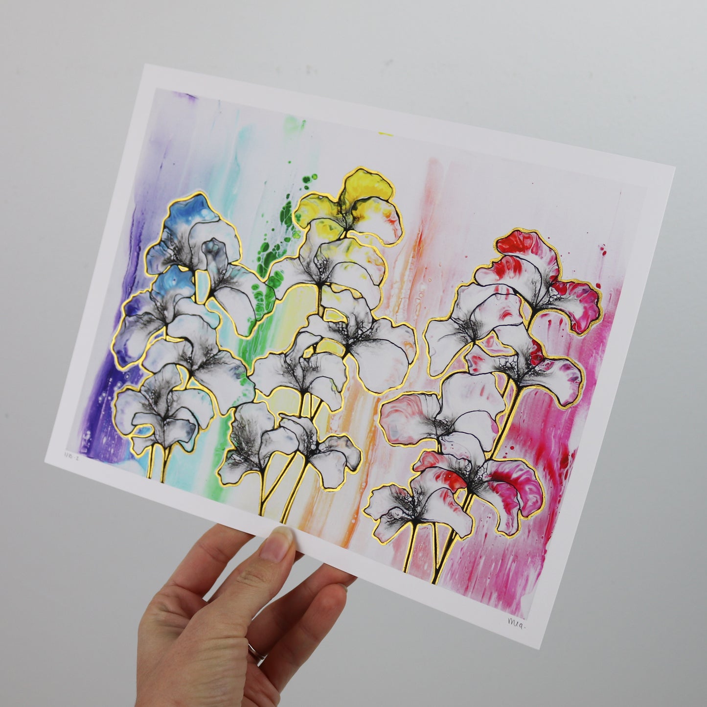 Second Edition Print: "Rainbow Flowers" Hand Embellished